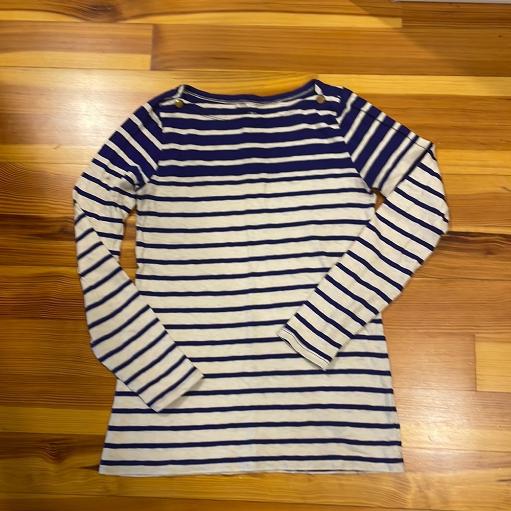 J Crew Painter Tee, Blue and White Stripe, Medium